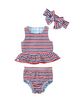 Mud Pie Gingham and Striped Reversible Swimsuit and Headband